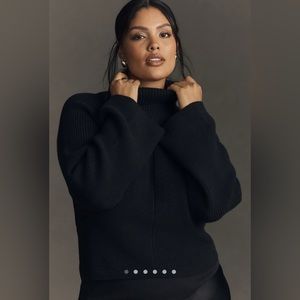 Anthropologie Maeve Cropped Turtleneck Sweater Size 3X, Black